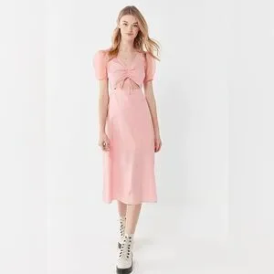 Urban Outfitters | Dresses | Urban Outfitters Midi Dress Pink Puff Sleeve  Sundress Cutout Small | Poshmark